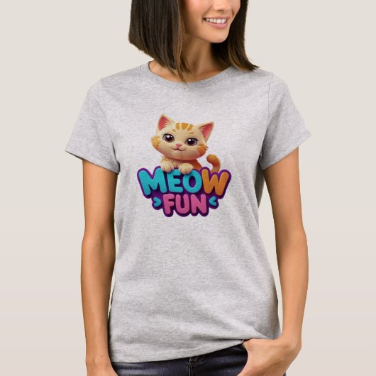 Meow Fun - Sweet Look Cat T-Shirt Tシャツ (正面)