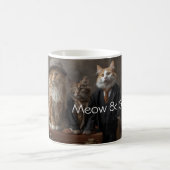 Meow & Go – 笑顔になれる猫の旅行マグカップ説明: コーヒーマグカップ (中央)