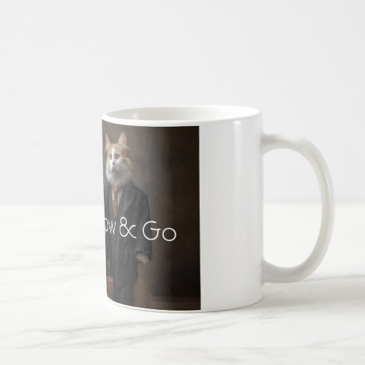 Meow & Go – 笑顔になれる猫の旅行マグカップ説明: コーヒーマグカップ (右)