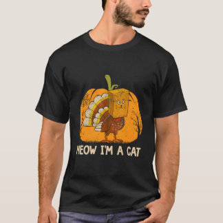 Meow I'M A Cat Thanksgiving Pumpkin Turkey Face Ca Tシャツ