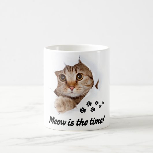 Meow Is the Time – かわいい猫 コーヒーマグカップ (中央)