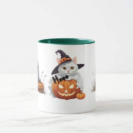 Meow-lloween Witch Cat Ghost Halloween Fun マグカップ (中央)