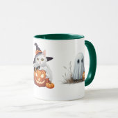 Meow-lloween Witch Cat Ghost Halloween Fun マグカップ (正面右)