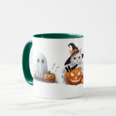 Meow-lloween Witch Cat Ghost Halloween Fun マグカップ (正面左)