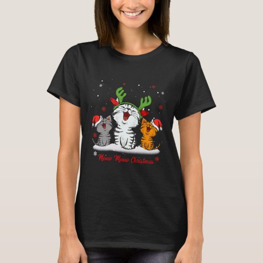 Meow Meow Christmas Cat Wear Reindeer Tシャツ (正面)
