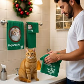 Meow Merry Christmas Photo Customize Bath Towel Se バスタオルセット