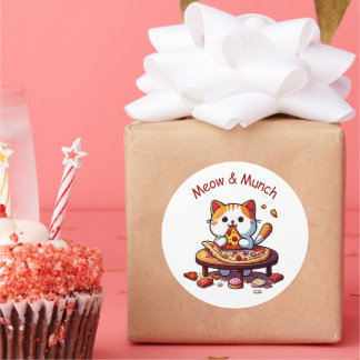 Meow & Munch Cute Pizza Cat Sticker ラウンドシール