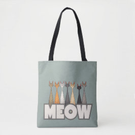 Meow Peeking Cats Funny Sage Green Cat Lover Print トートバッグ