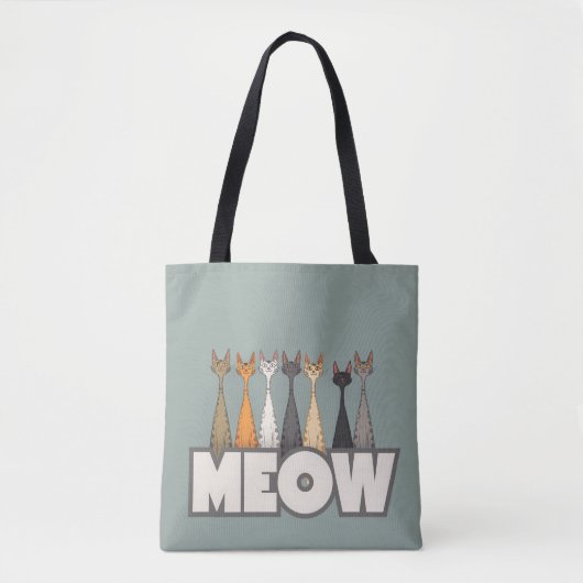Meow Peeking Cats Funny Sage Green Cat Lover Print トートバッグ (正面)