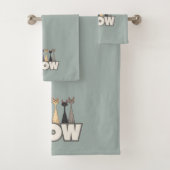 Meow Peeking Cats Funny Sage Green Cat Lover Print バスタオルセット (インサイチュ)