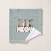 Meow Peeking Cats Funny Sage Green Cat Lover Print バスタオルセット (ウォッシュタオル)