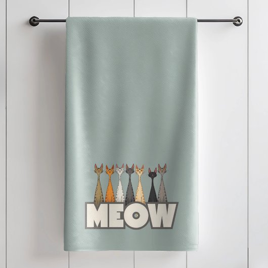Meow Peeking Cats Funny Sage Green Cat Lover Print バスタオルセット