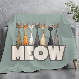 Meow Peeking Cats Sage Green Funny Cat Graphic Art フリースブランケット