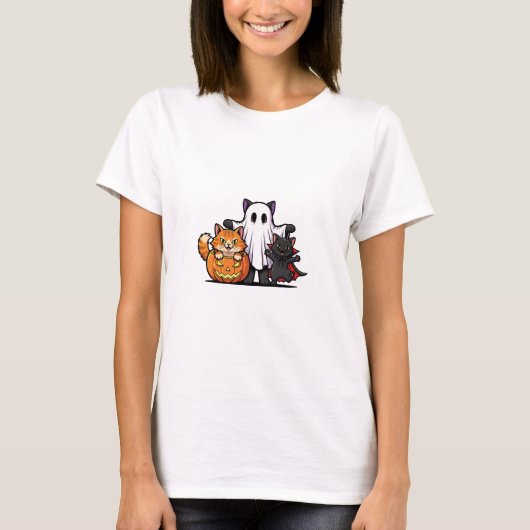 Meow Squad 不気味 - Trio of Halloween Cats Woman Tシャツ (正面)