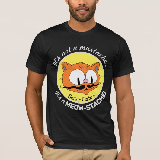 MEOW-STACHE 面白い漫画のヒゲ猫 Tシャツ (正面)