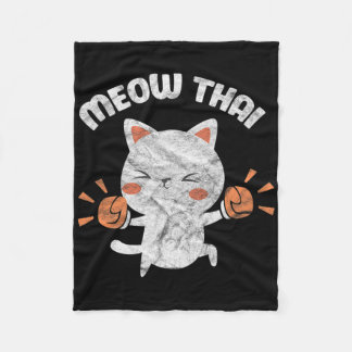 Meow Thai Funny Cat Kitten Martial Art Kickboxing  フリースブランケット