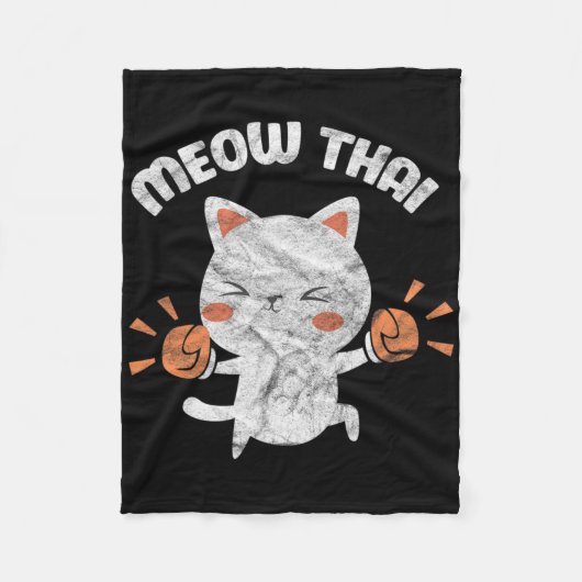 Meow Thai Funny Cat Kitten Martial Art Kickboxing  フリースブランケット (正面)