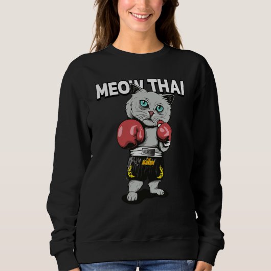 Meow Thai Muay Thai Cat Thai Boxing Fighter Champi スウェットシャツ (正面)