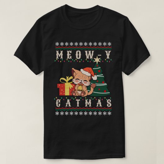 Meow-yキャットクリスマスツリークリスマス女の子ボーイズF Tシャツ (デザイン正面)
