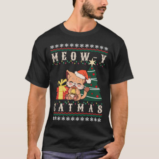 Meow-yキャットクリスマスツリークリスマス女の子ボーイズF Tシャツ