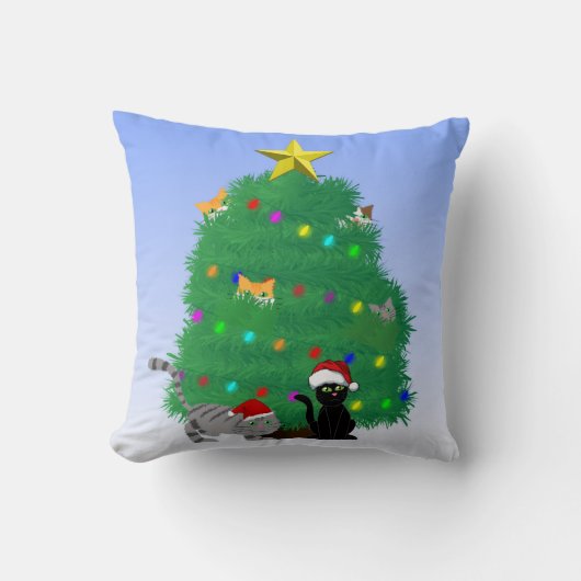 Meow-y Christmas Throw Pillow クッション (正面)