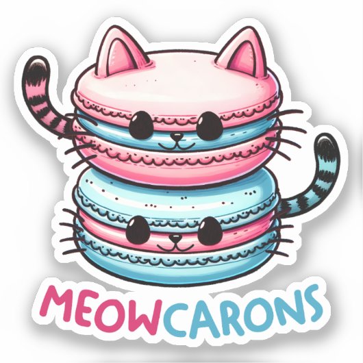 Meowcarons Macaron Punかわいい猫シおもしろいステッカー シール (正面)