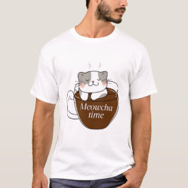 Meowcha Time Cat in Coffee Cupデザイン Tシャツ