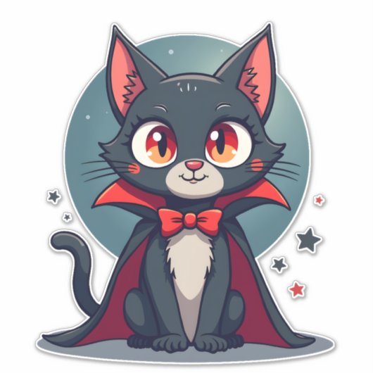 Meowcula Funny Cat Vampire Dracula Halloween シール (正面)
