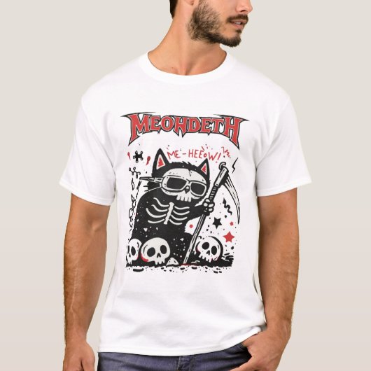 Meowdeth Thrash Cat Doodle Art Tシャツ (正面)