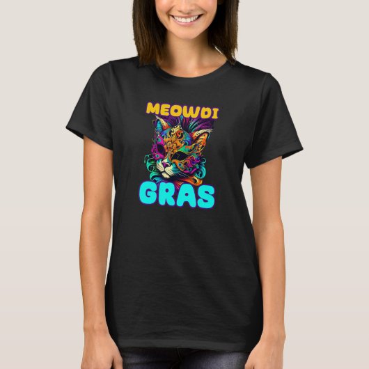 Meowdi Gras Mardi Gras Cat Tシャツ (正面)