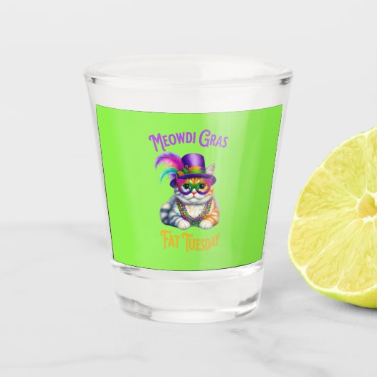 Meowdi Gras Mardi Gras with Kitten Fat火曜日 ショットグラス (正面)