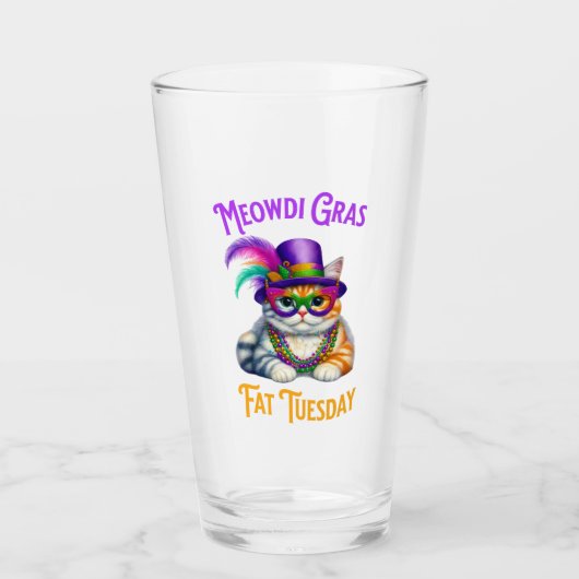 Meowdi Gras Mardi Gras with Kitten Fat火曜日 タンブラーグラス (正面)