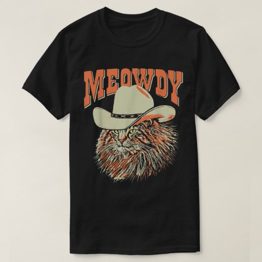 Meowdy おもしろい Country Music Cat Cowboy Hatヴィンテージ Tシャツ (デザイン正面)