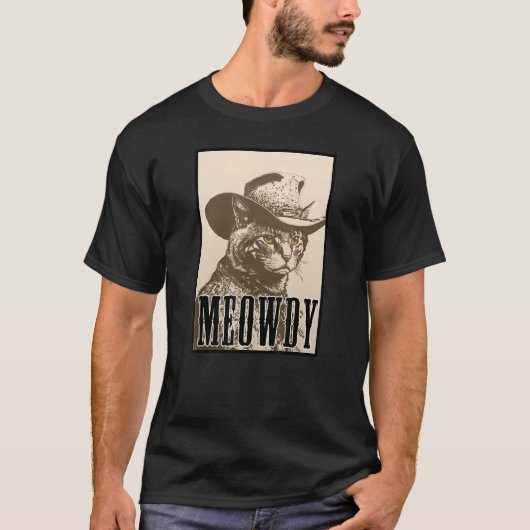 Meowdy Cat Shirt - Funny Mashup Meow and Howdy - C Tシャツ (正面)