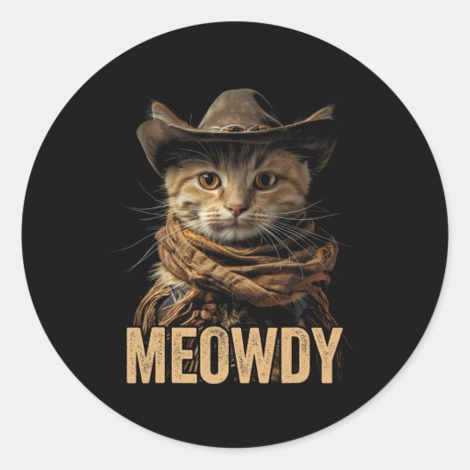 Meowdy Cat Shirt Meowdy Cowboy Cat Country Western ラウンドシール (正面)