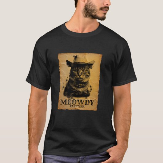 Meowdy Cowboy Cat皮肉おもしろい的なPun Western Hors Tシャツ (正面)