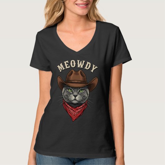 Meowdy Cowboy Cat Western Funny Cowpoke Kitty Tシャツ (正面)