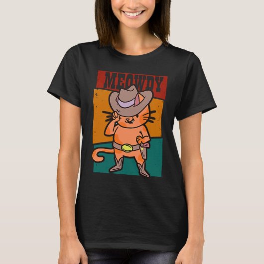 Meowdy Funny Mashup Between Meow and Howdy Cat d Tシャツ (正面)