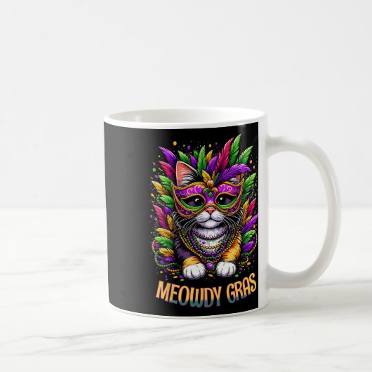 Meowdy Gras Cat Kitten Masquerade Mardi Grasビーズ コーヒーマグカップ (右)