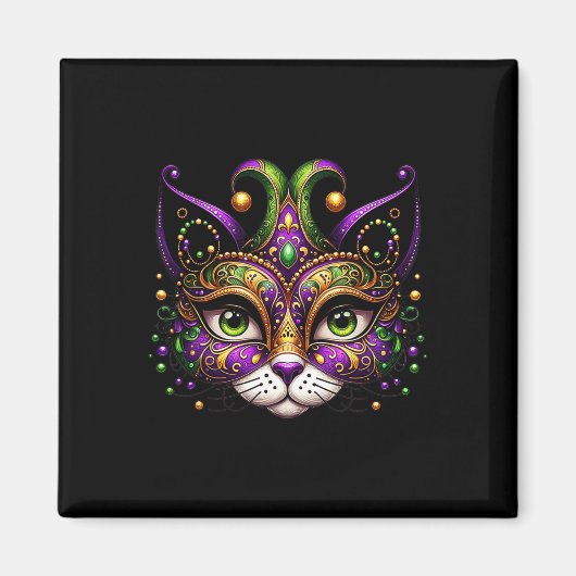 Meowdy Gras Cat Kitten Masquerade Mardi Grasビーズ マグネット (正面)