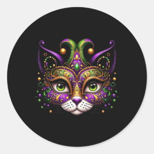 Meowdy Gras Cat Kitten Masquerade Mardi Grasビーズ ラウンドシール