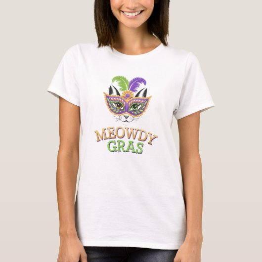 Meowdy Gras Cat Mardi Gras Tシャツ (正面)