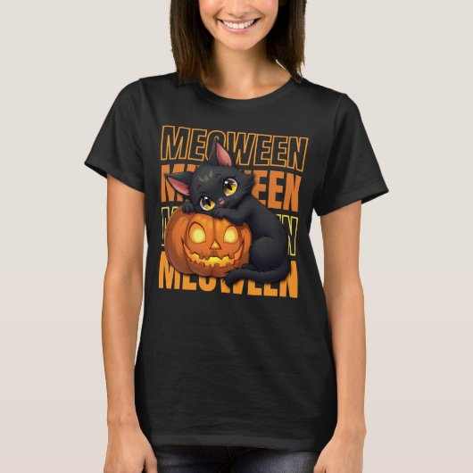 MEOWEEN -猫好きハロウィーン Tシャツ (正面)