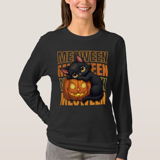 MEOWEEN -猫好きハロウィーン Tシャツ (正面)