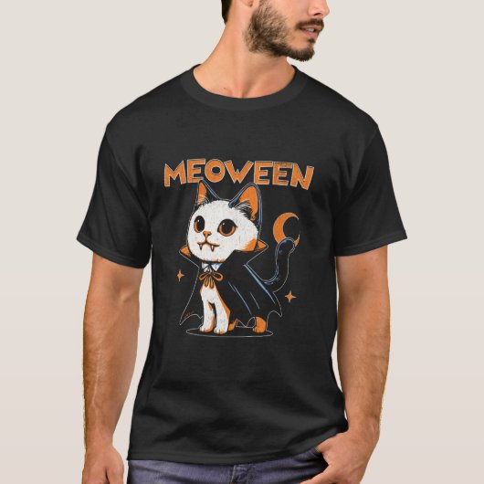 Meoween - 面白い猫好きのための楽なハロウィンコスチューム tシャツ (正面)