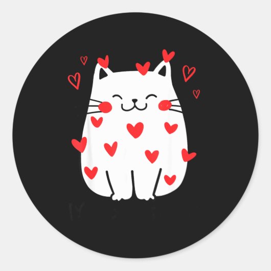 Meowentine Cute Cat Valentines Day Heart Meow Kitt ラウンドシール (正面)