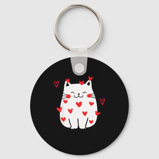 Meowentine Cute Cat Valentines Day Men Women Cat D キーホルダー (正面)