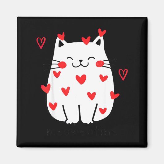 Meowentine Cute Cat Valentines Day Men Women Cat D マグネット (正面)