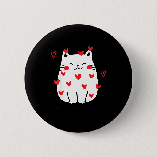Meowentine Cute Cat Valentines Day Men Women Cat D 缶バッジ (正面)