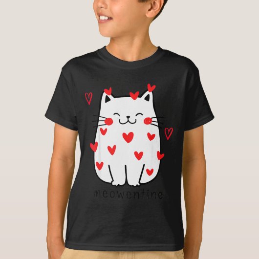 Meowentine Cute Cat Valentines Day Men Women Cat D Tシャツ (正面)